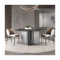 Ensemble de table à manger en pierre moderne de luxe KENVY, 6 chaises, structure en acier inoxydable, réglable 160 cm, design minimaliste pour cuisine, hôtel