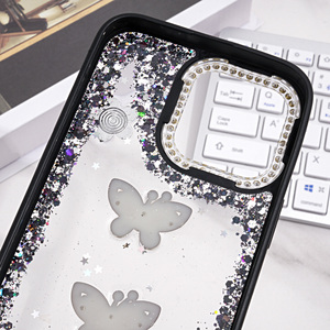 Custodia per telefono con Glitter epossidico a fiori con cornice diamantata <span class=keywords><strong>trasparente</strong></span> <span class=keywords><strong>trasparente</strong></span> <span class=keywords><strong>trasparente</strong></span> antiurto per <span class=keywords><strong>iPhone</strong></span> 17 16 15 Pro Max - Product Image 4