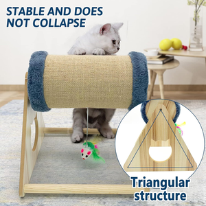 Balle à gratter pour <span class=keywords><strong>chat</strong></span> en sisal avec support en bois massif, jouet rotatif anti-dépression pour <span class=keywords><strong>chat</strong></span> d'intérieur et chaton - Product Image 2