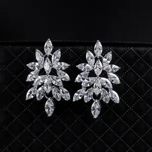 Weiman Jewelry High Quality Marquise Cut Cubic Zirconia CZ Crystal Plant Shape Wedding Bridal Screw Clip Earrings