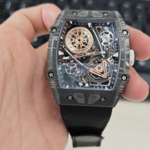 Reloj de Lujo Estilo Tourbillon Esqueleto para Hombre, Automático, Mecánico, de Fibra de Carbono, con Correa de Velcro, Estilo RM - Product Image 1