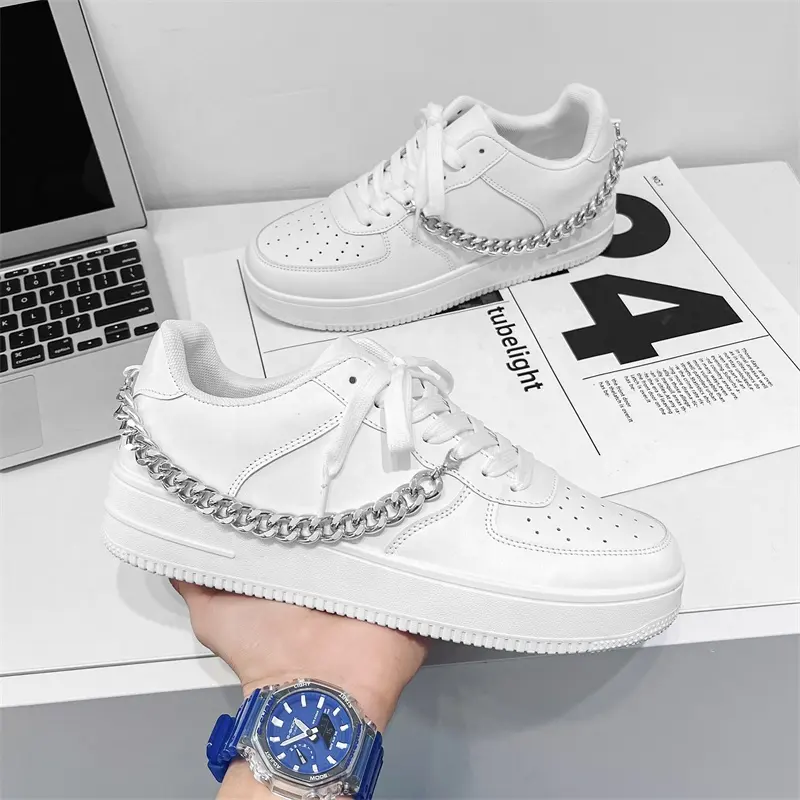 sneaker manufacturer Latest Sport Breathable Leather Made White Flat Sneakers Black Casual Shoes For Men and Women