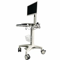 Chariot de travail mobile pour ordinateur, réglable en hauteur, sur roulettes, avec support pour écran, plateau pour clavier et roulettes verrouillables