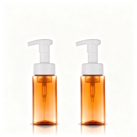 Flacon pompe carré en PET de 200 ml, ambre transparent, pour savon moussant, distributeur de savon pour les mains, nettoyant visage, mousse cosmétique