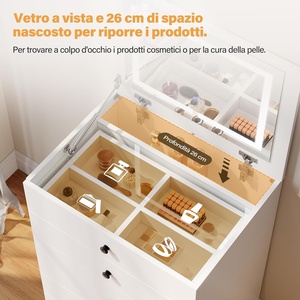 Specchio Pieghevole Bianco 2-in-1 con Luci per Toilette, Cassetti per Camera da Letto, Mobile da Bagno, Design con Sgabello 60x83x45cm - Product Image 5