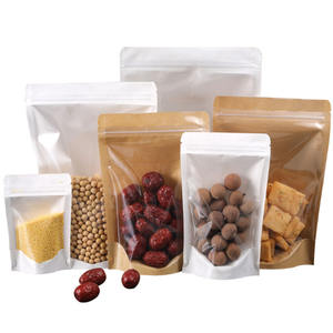 Sachet en papier kraft transparent Yin Yang avec fermeture éclair, pour café en grains, noix, dattes, fruits secs, thé et aliments, à fond plat et transparent d'un côté - Product Image 1