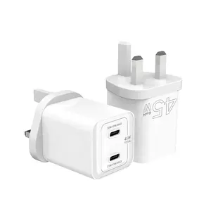 Hot Multi-função UK Plug Dual Type C Portas Carregador de parede 45W Fast Charging PD 20W USB C Epoxy Travel Wall Charger Adapter