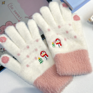 Guantes de invierno de lana cálidos con diseño de muñeco de nieve <span class=keywords><strong>para</strong></span> mujer, compatibles con pantalla táctil, ideales <span class=keywords><strong>para</strong></span> <span class=keywords><strong>scooter</strong></span>, venta al por mayor <span class=keywords><strong>para</strong></span> uso urbano. - Product Image 1
