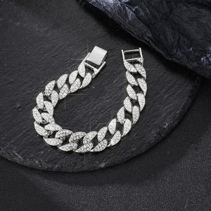 NL2020 <span class=keywords><strong>bracelet</strong></span> 7 pouces 8 pouces 9 pouces Chaîne cubaine Corrente cubana personalizada feita a mao em liga de zinco e prata com <span class=keywords><strong>strass</strong></span> - Product Image 3