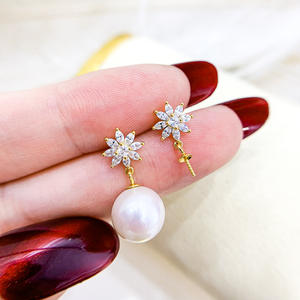 WENCHI S925 Silver DIY Pearl Accessories Empty Support <b>Snowflake</b> Pendant <b>Earrings</b> Fashion Jewelry Sets Model 10623 China - Product Image 2