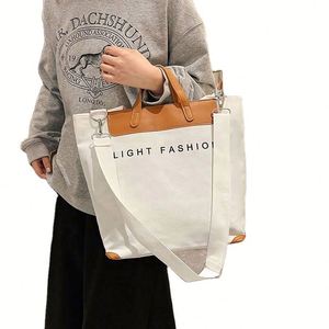 Wholesale Custom Designer PU Leather Handle Shopping Tote Bag Large Capacity Oversize Cotton Canvas Zipper Features <b>Letter</b> - Product Image 2