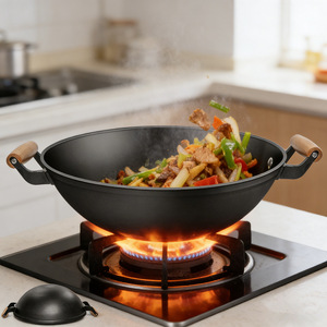 Double-handled Iron Wok Non-stick Round Bottom Large Gas Stove Specific Uncoated Household Cooking Pan - Product Image 1
