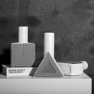 Moderne nordische einfache schwarze weiße Tischplatte Porzellan geometrische Vase Keramik für Wohnkultur - Product Image 2