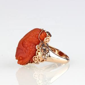 Bague en agate rouge <span class=keywords><strong>du</strong></span> <span class=keywords><strong>Sud</strong></span> Au585 Nanjiang unisexe en or 14K, dessin d'argent, repoussant les esprits maléfiques, Eudemon Pi Xiu pour les fêtes - Product Image 1