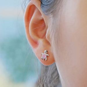 Nouveauté Dylam, boucles d'oreilles clous hypoallergéniques sans nickel en argent sterling 925, tortue de mer, enfant, cercle, zircone cubique 5A - Product Image 5