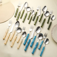 Ensemble de couteau, fourchette et cuillère en acier inoxydable 304, design bambou, finition miroir moderne minimaliste, manche en acrylique, pour repas occidentaux