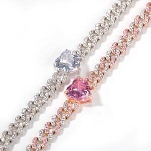 Chaîne en forme de cœur cubain pour femme, collier transparent glacé, chaîne à maillons cubain, <span class=keywords><strong>Miami</strong></span>, bijoux bling-bling, 9mm - Product Image 2