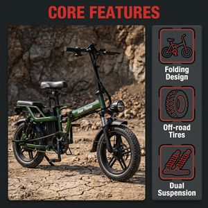 Bicicleta Eléctrica Plegable para Adultos a Bajo Precio, Llantas Anchas de 16 Pulgadas, Doble Amortiguación, Batería de Litio de 48V 500W, Alcance de 35-45 KM - Product Image 3