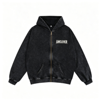 AMCLEVER Sweat à capuche zippé pour homme, style vintage, effet délavé, coupe oversize, impression DTG DTF, personnalisation OEM