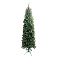 Sapin de Noël artificiel extérieur avec cônes de pin rouges, décorations de fêtes en PVC multi-spécifications pour la cour avant et le porche