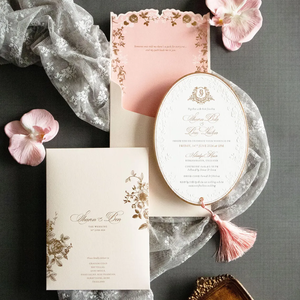 ซองจดหมายการ์ดเชิญงานแต่งงานแบบพับได้กระดาษแบบพับมีช่องเก็บดอกไม้ที่สวยงามสำหรับแขกมุสลิม - Product Image 4