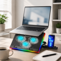 Refroidisseur portable pour ordinateur portable ultra-mince à 3 ventilateurs, 6 vitesses réglables, support de jeu RGB, panneau de refroidissement antidérapant dissimulé, vente en gros