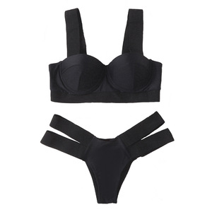 Wholesale Solid Color V Neck Backless Bikini Sexy Hollow Swimsuit Swimwear - Product Image 5