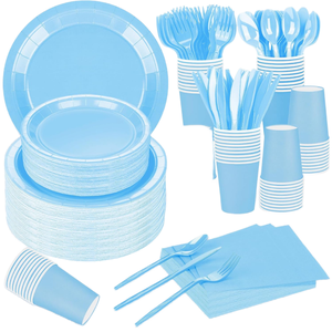 DAMAI - Juego de Vajilla Desechable para Fiestas de Cumpleaños, Bodas y Picnics Familiares, Platos, Vasos y Servilletas de Papel Azules - Product Image 2