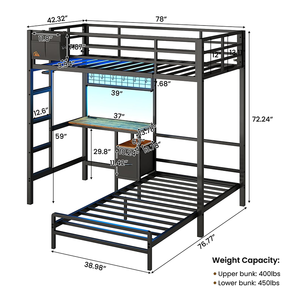 <span class=keywords><strong>Lit</strong></span> superposé de haute qualité, pleine grandeur, avec support en métal robuste et bureau intégré pour étudier ou travailler - Product Image 2