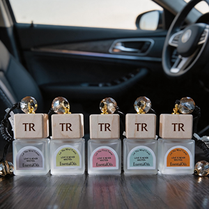 Luxury TR Brand <b>Car</b> Hanging <b>Diffuser</b> Frosted Square Glass <b>Bottle</b> Wooden Lid For Modern Interior Decor Wholesale Private Label - Product Image 1