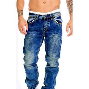 Jeans Regolari da Uomo con Design Personalizzato, Verniciatura a Spruzzo Blu, Effetto Strappato e Distrutto - Product Image 3
