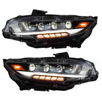 Pour Honda Civic 10ème génération 2016-2021, style RS, phares à LED complets, 4 lentilles, projecteur quadruple, clignotants dynamiques séquentiels, DRL, ensemble de phares noirs