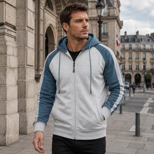 Men's <b>Zip</b> Up <b>Hoodie</b> Fleece Long Sleeve Casual Hooded Sweatshirt With <b>Pocket</b> Regular Fit Polyester Material - Product Image 2