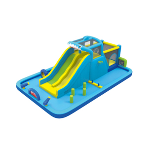 Château gonflable commercial Sundow, château gonflable en forme de requin de dessin animé avec toboggan - Product Image 1