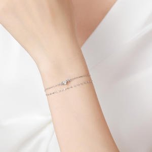 Bracelet en argent sterling S925 avec zircon en forme de cœur, double couche, chaîne bleu clair, pour femmes, version en cuivre personnalisable - Product Image 2