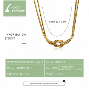 Collar de Nudos Multifilamento de Acero Inoxidable con Baño de Oro de 14K al Vacío, Cadena Ajustable de 42 + 5 cm, 10.2 g - Product Image 3