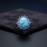 Bijoux fins pour femmes en argent sterling massif 925, avec larimar naturel et topaze bleue, sertis clos, pour mariage et fête, ODM OEM, vente en gros