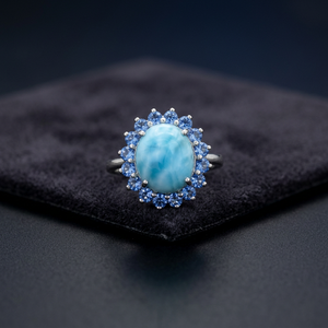 Bijoux fins pour femmes en larimar naturel et topaze bleue, sertis clos, en argent sterling massif 925, style bohème pour les fêtes, fournisseur en gros ODM OEM - Product Image 3