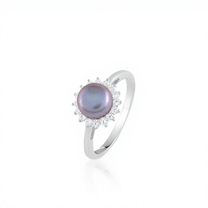 แหวนมุกสีน้ำเงินและเพชร CZ เงินแท้ 925 - Product Image 1