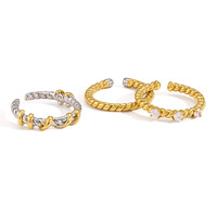 Bagues empilables ouvertes torsadées en acier inoxydable 316L plaqué or 18 carats, ajustables, avec zircone cubique, bijoux tendance inaltérables