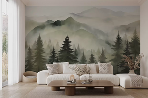 <span class=keywords><strong>Papier</strong></span> peint mural photo 3D moderne imperméable pour chambre à coucher avec paysage réaliste de forêt de pin de montagne - Product Image 3
