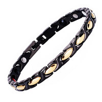 Bracelet de santé classique en acier inoxydable avec aimant, couleur noir et or, pour mariages et anniversaires, en germanium à infrarouge lointain, vente en gros