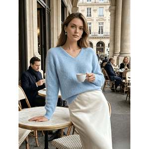 Pull décontracté à col en V gris ciel pour femmes - Product Image 2