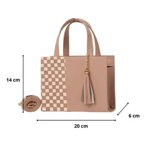 Sac messager pour femme Fana, motif à carreaux, décor à pompons, 20x14x6cm, organiseur de cosmétiques, cuir microfibre - Product Image 1