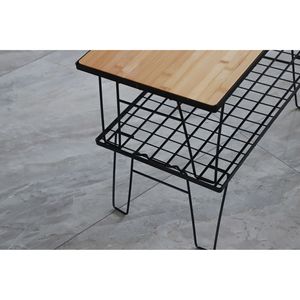 Bamboo Folding Table 60x35.5x25 Cm Portable Outdoor Camping Rectangular Iron Frame - Product Image 3
