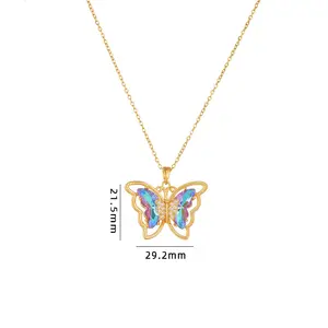 Modisch Messing vergoldet bunt Kristall Schmetterling-Form Charme Anhänger Halskette Schmuck für Damen Mädchen