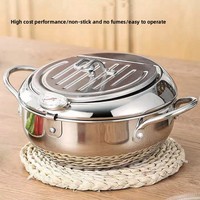 Couvercle de friteuse profonde en acier inoxydable à double fond non revêtu avec contrôle de la température, design japonais, pour usage domestique à gaz