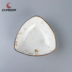 CHAODA Factory Price White Yellow Spot Series Porcelain Triangle Bowl Ceramic Bowl For Hotel Serving