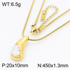 Collar Clásico con Colgante de Zirconia en Forma de Lágrima, Chapado en Oro de 18K, Cadena de Serpiente de Acero Inoxidable 316L, Resistente al Agua, Piedra Natural, para Hombre - Product Image 3