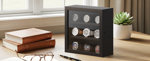 Vitrine de présentation en bois <span class=keywords><strong>noir</strong></span> et blanc à 9 emplacements avec doublure en velours pour collection de montres pour hommes, cadre type boîte à ombre - Product Image 2